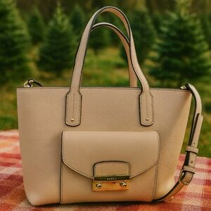 NEW FURLA Acero Light Beige Pebbled Leather Small Julia Tote Bag - Made in Italy